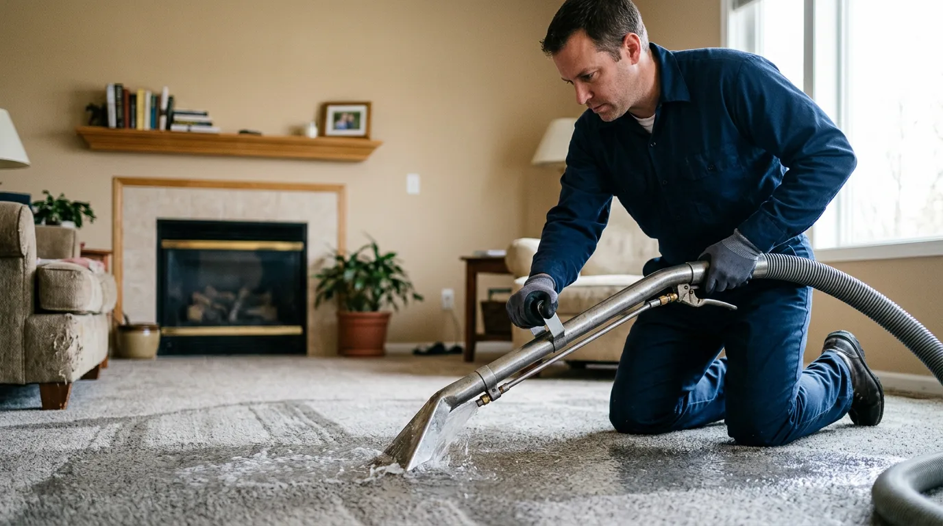 Water damage restoration technician working near Cudahy, WI